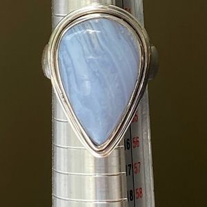 Sterling Silver 925 Agate Pear-Shaped Ring Size 6
